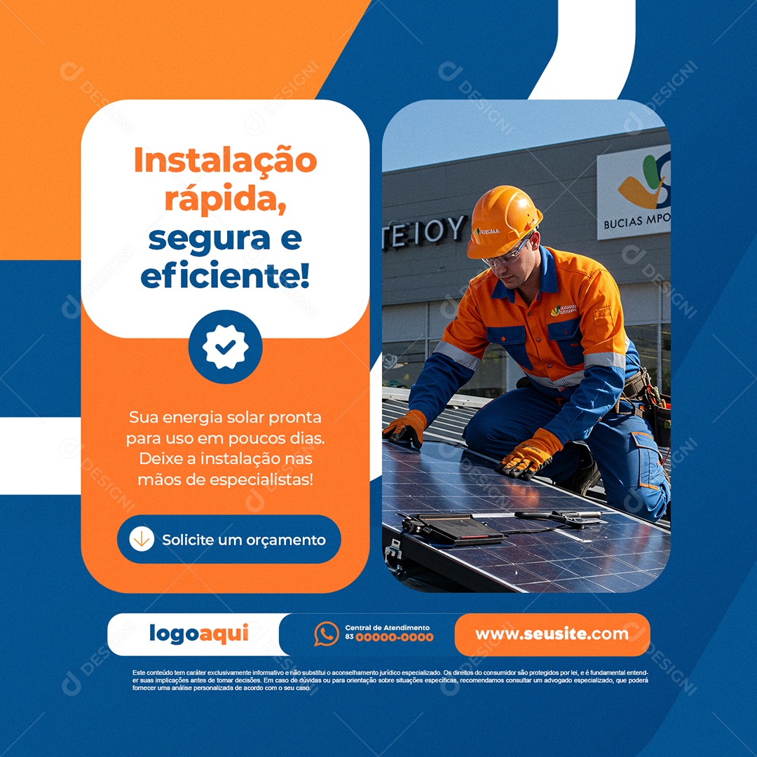 Energia Solar Instalação Rápida Segura e Eficiente Social Media PSD Editável