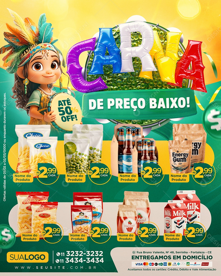 Tabloide Carna De Preço Baixo Supermercado Produtos Social Media PSD Editável