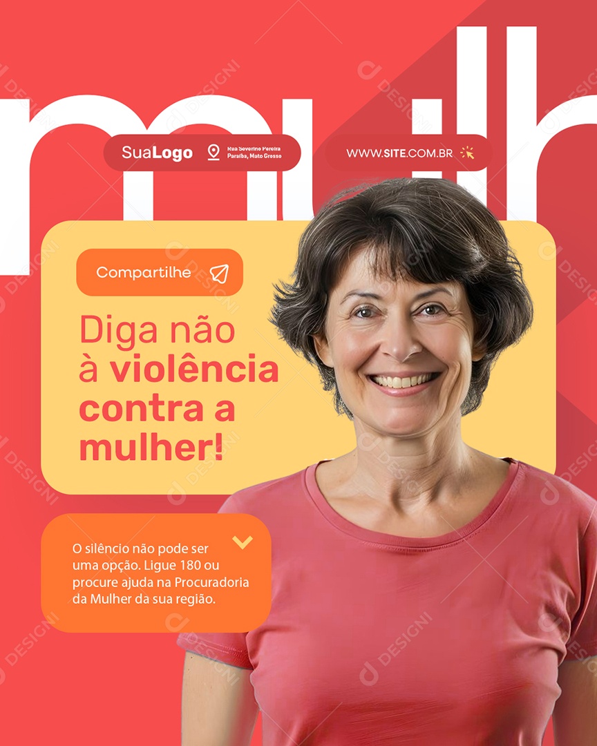 Procuradoria da Mulher Diga Não à Violência Contra a Mulher Social Media PSD Editável