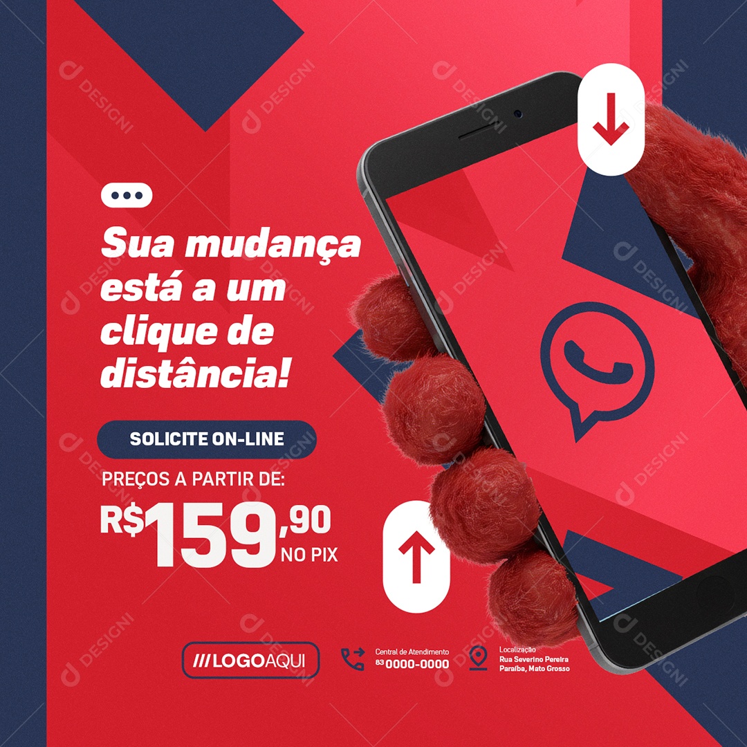 Freteiro Frete Sua Mudança Está a Um Clique de DIstância Social Media PSD Editável