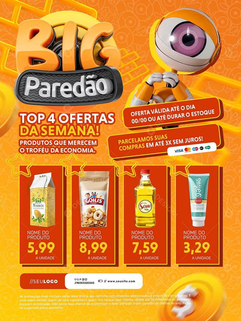 Big Paredão Supermercado Encarte Top Quatro ofertas Da Semana Social Media PSD Editável