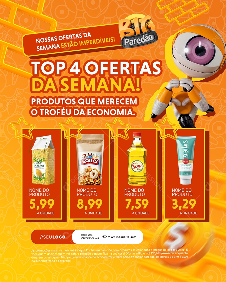 Big Paredão Supermercado Top Quatro ofertas Da Semana Social Media PSD Editável