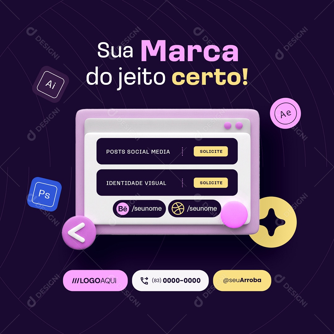Designer Gráfico Sua Marca do Jeito Certo Social Media PSD Editável