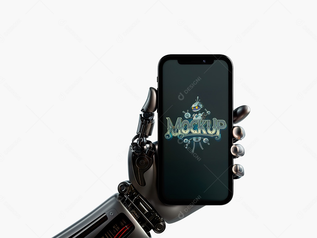 Mão Robótica Segurando um Celular Mockup PSD Editável