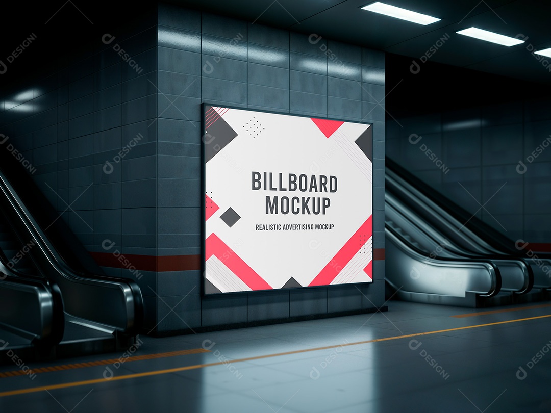 Placa Publicitária na Estação de Metro Mockup PSD Editável