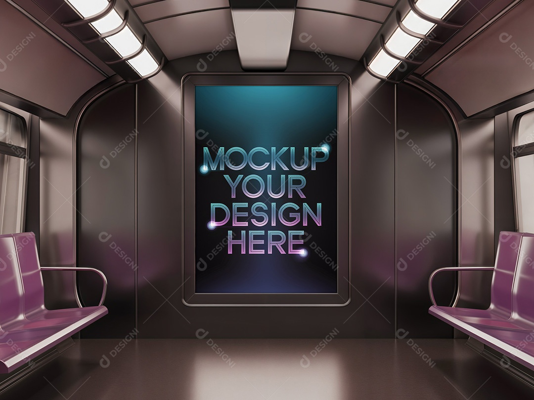Poster no Interior do Metrô Mockup PSD Editável