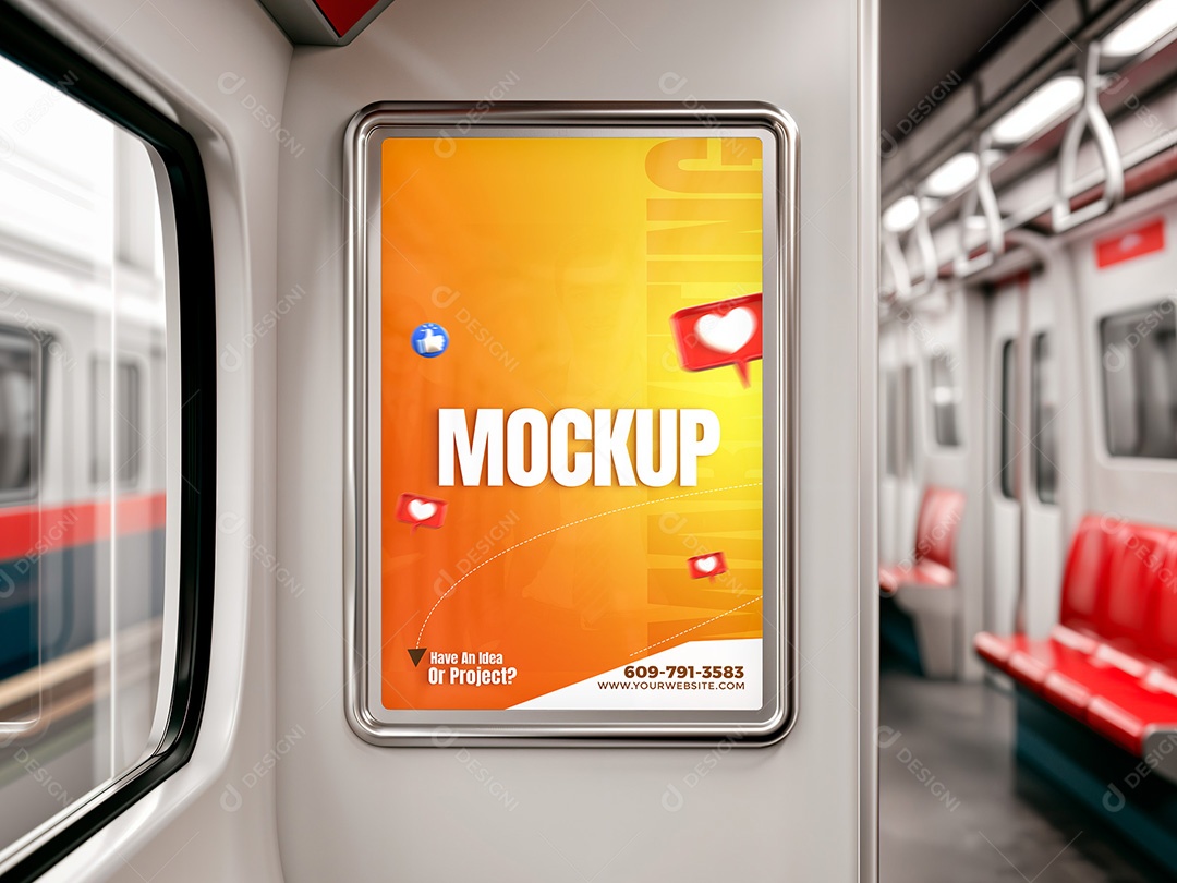 Poster no Vagão do Trem Mockup PSD Editável