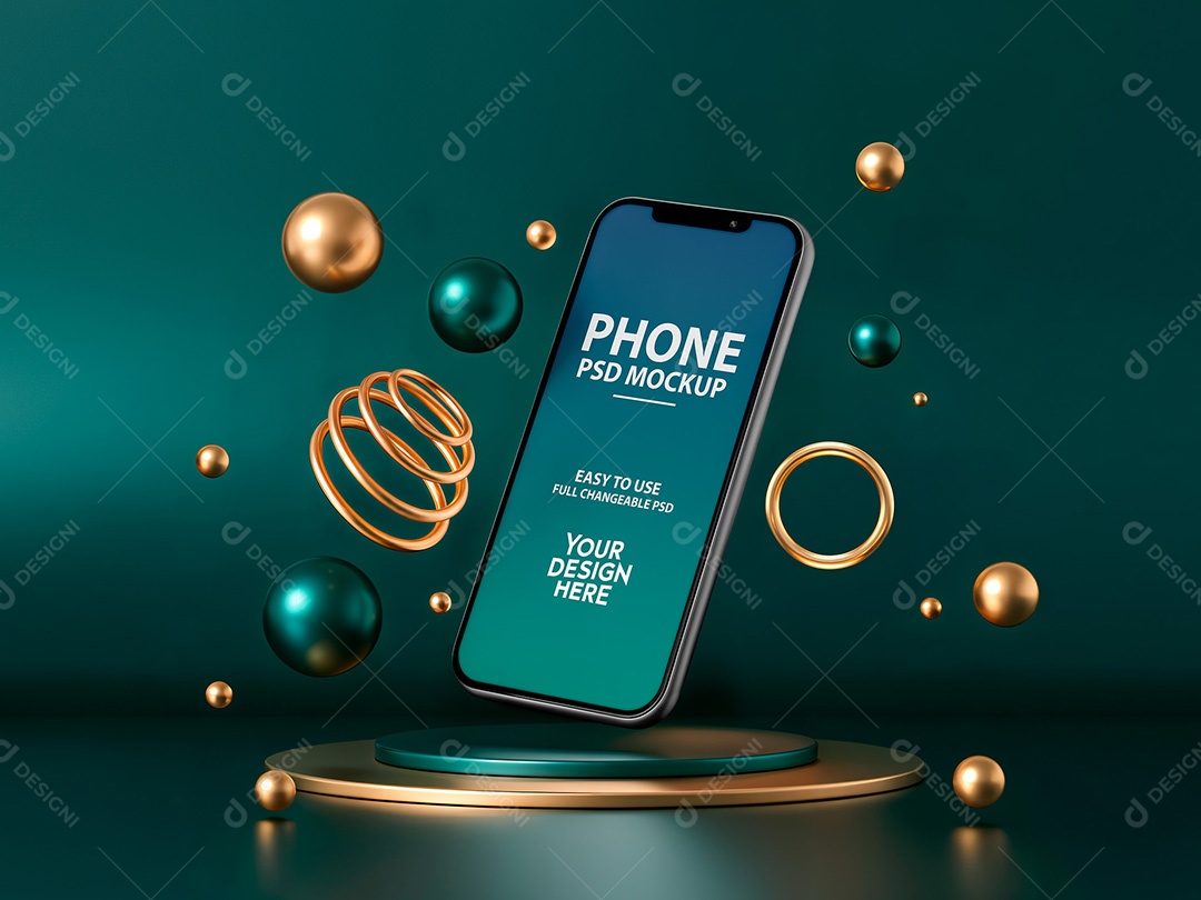 Celular com Formas Geométricas Abstratas Mockup PSD Editável