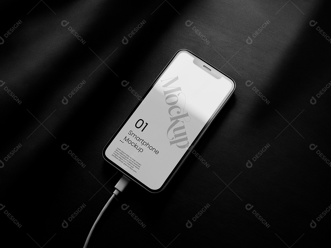 Celular Conectado no Carregador Mockup PSD Editável