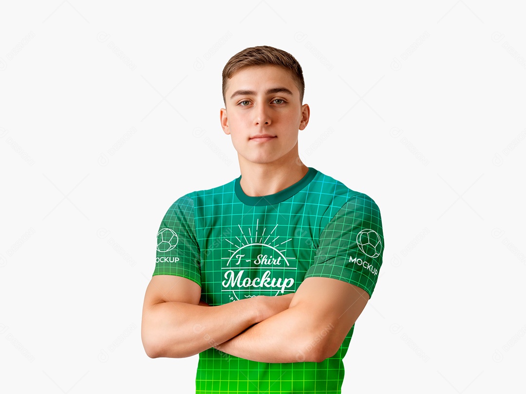 Homem com Camiseta Mockup PSD Editável