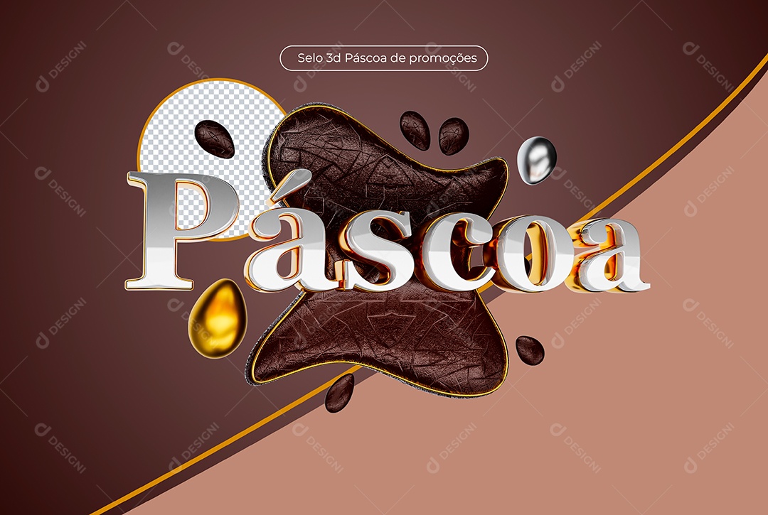 Selo 3D Páscoa para Composição PSD
