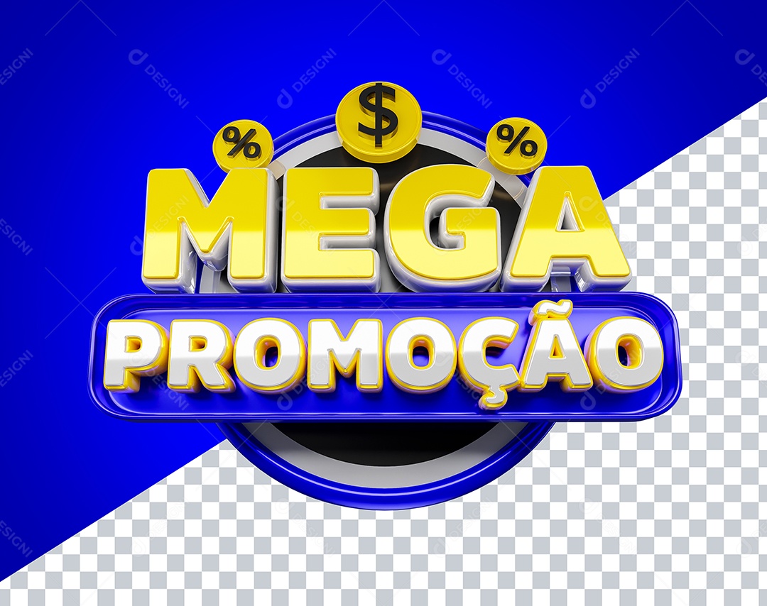 Selo 3D Mega Promoção para Composição PSD