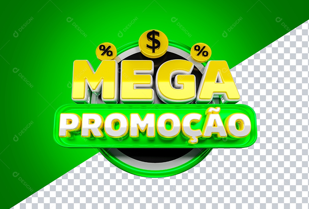 Selo 3D Mega Promoção para Composição PSD