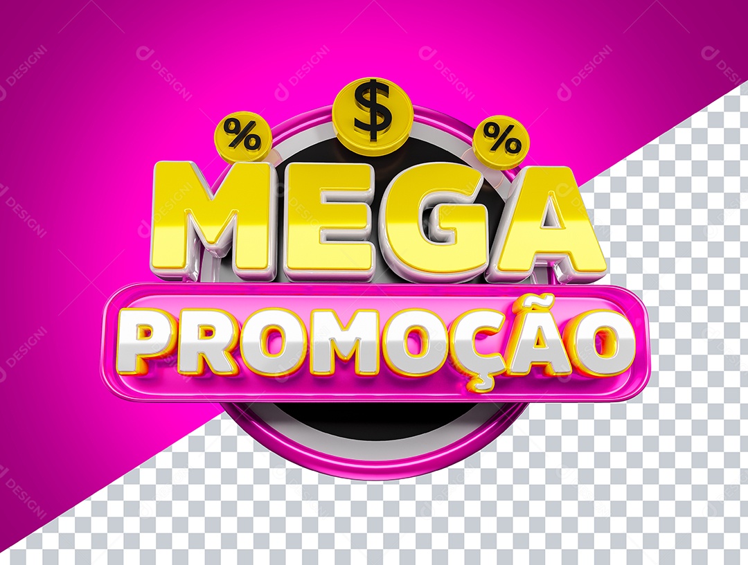 Selo 3D Mega Promoção para Composição PSD