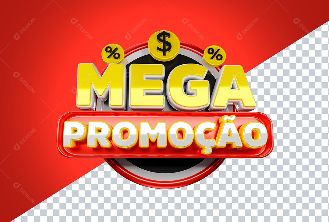 Selo 3D Mega Promoção para Composição PSD