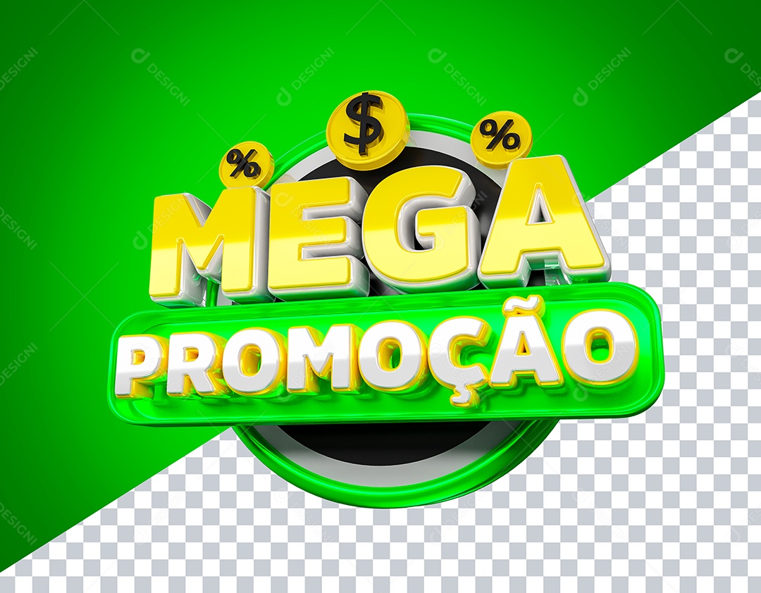 Selo 3D Mega Promoção para Composição PSD