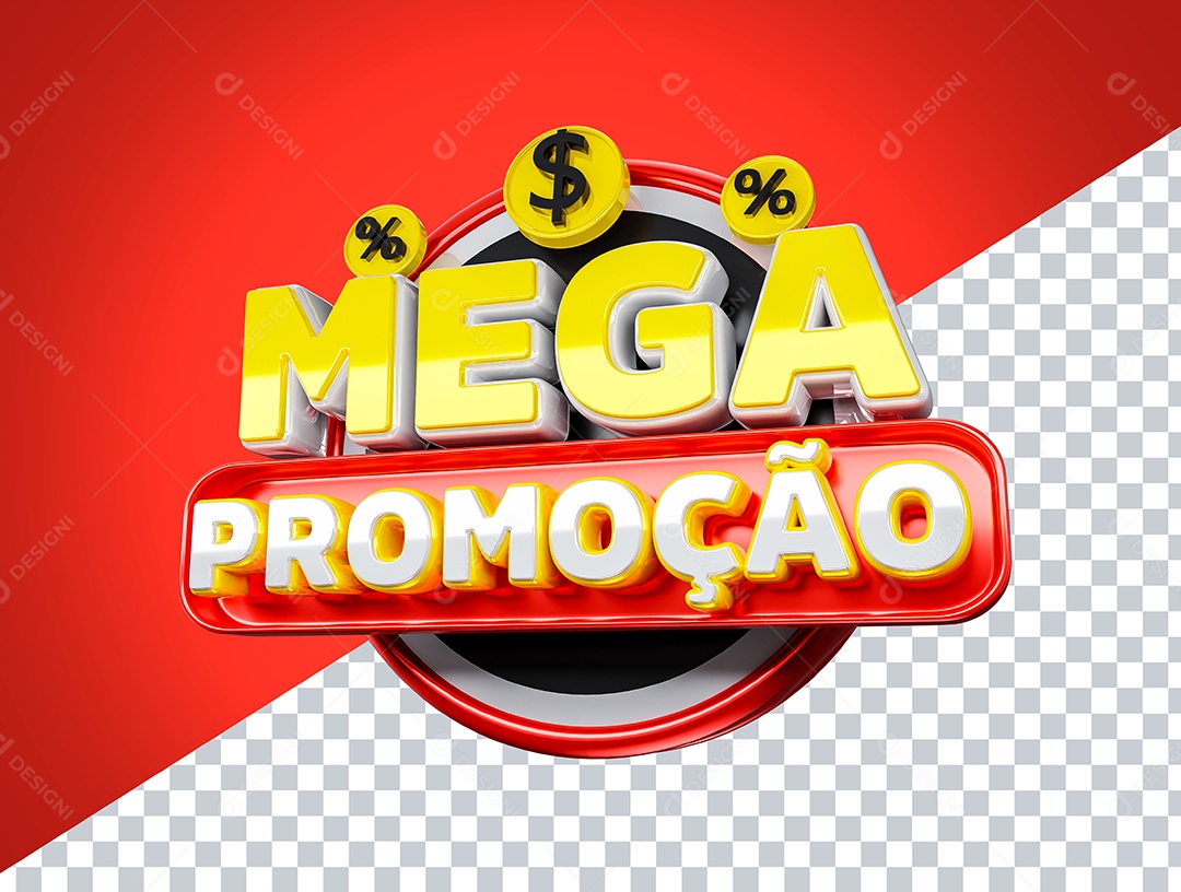 Selo 3D Mega Promoção para Composição PSD