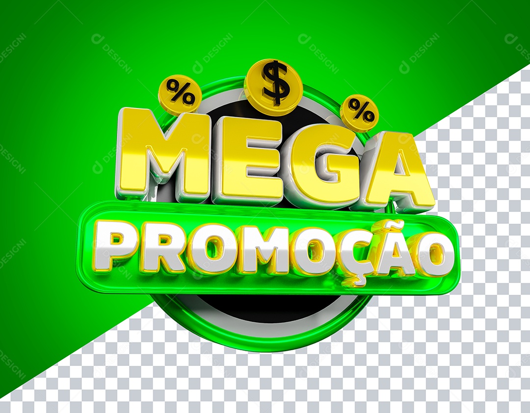 Selo 3D Mega Promoção para Composição PSD