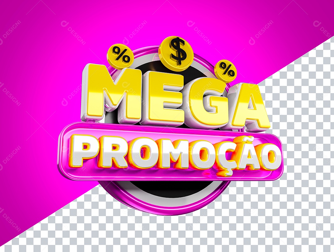 Selo 3D Mega Promoção para Composição PSD