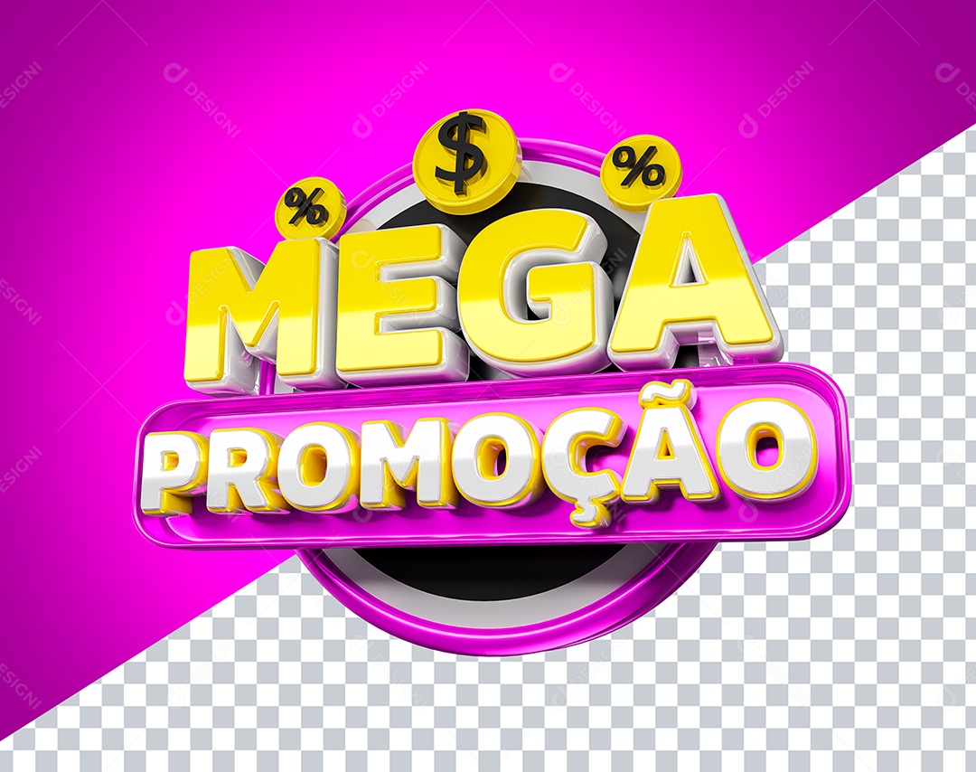 Selo 3D Mega Promoção para Composição PSD