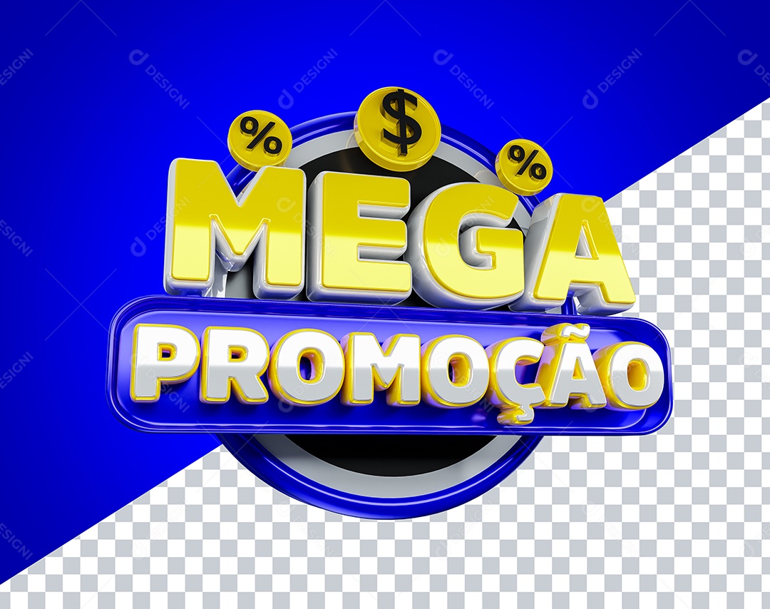 Selo 3D Mega Promoção para Composição PSD