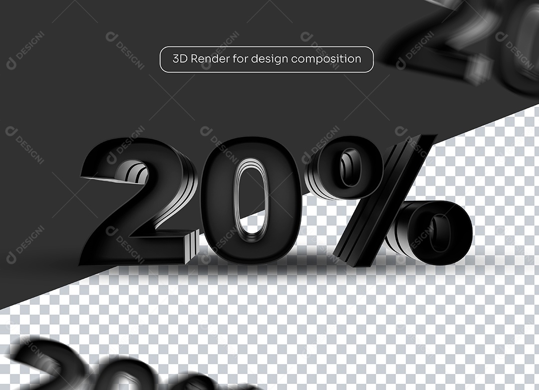 Elemento 3D Desconto 20% para Composição PSD