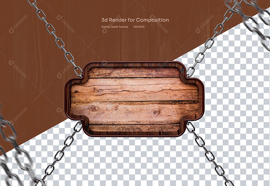 Elemento 3D Placa de Madeira para Composição PSD