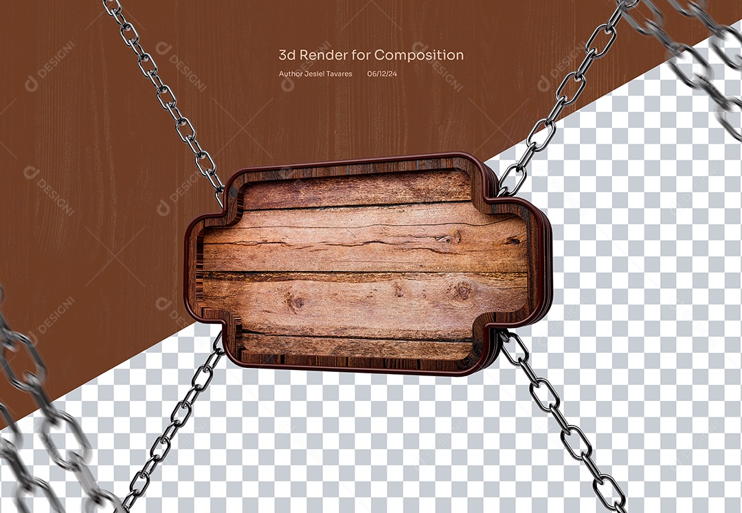 Elemento 3D Placa de Madeira para Composição PSD