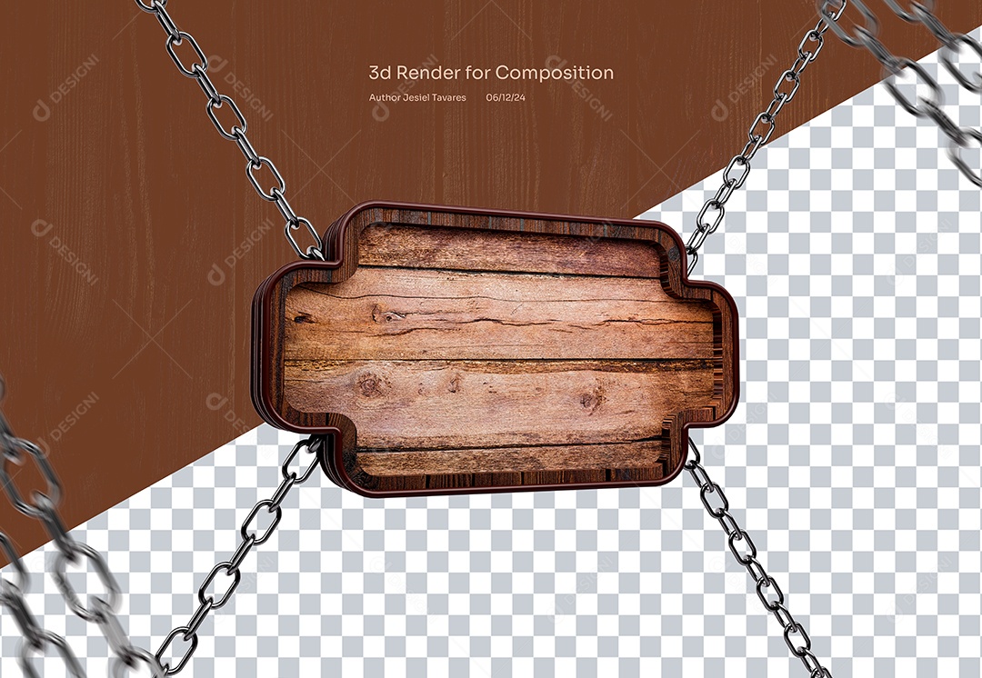 Elemento 3D Placa de Madeira para Composição PSD
