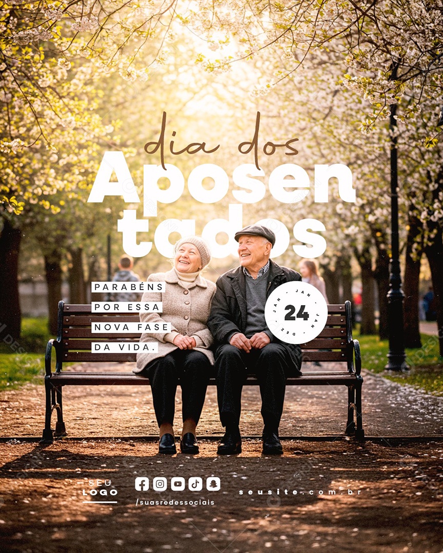 Dia dos Aposentado 24 de Janeiro Parabéns Social Media PSD Editável