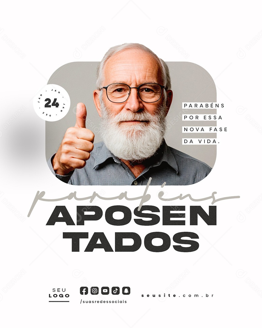 Dia dos Aposentado 24 de Janeiro Parabéns Social Media PSD Editável