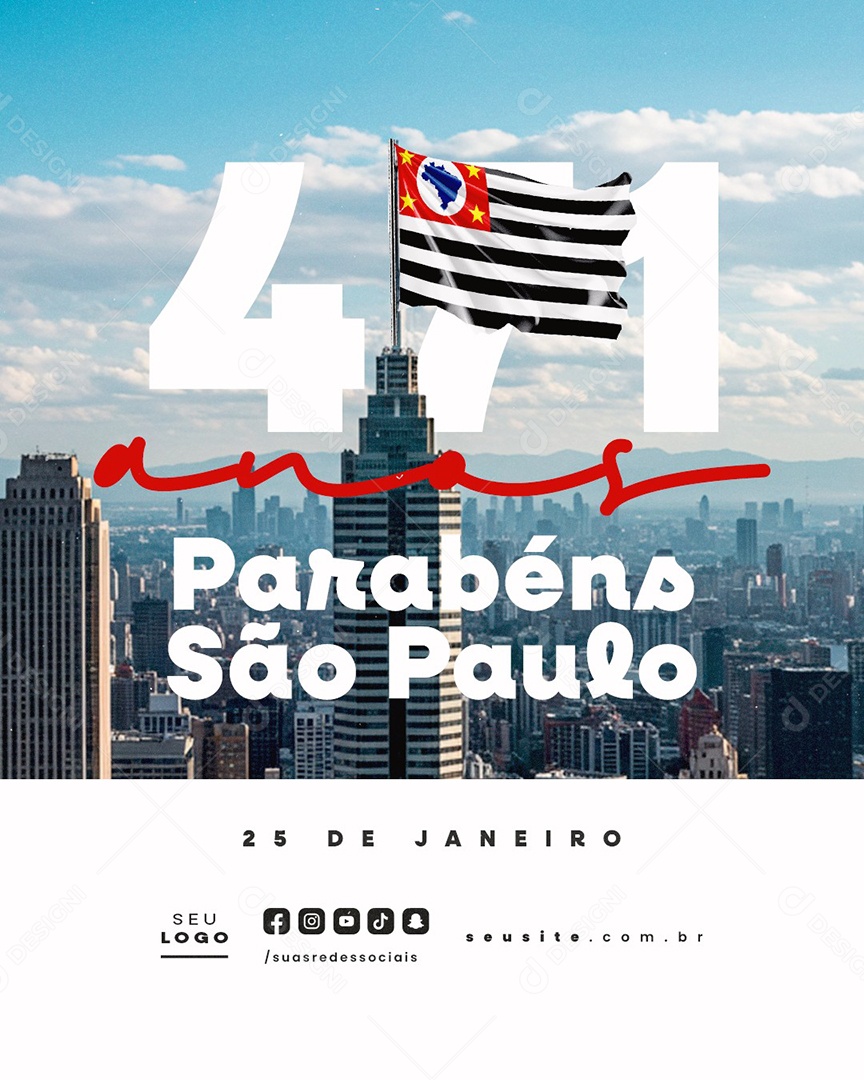 Aniversário São Paulo 25 de Janeiro Parabéns Social Media PSD Editável