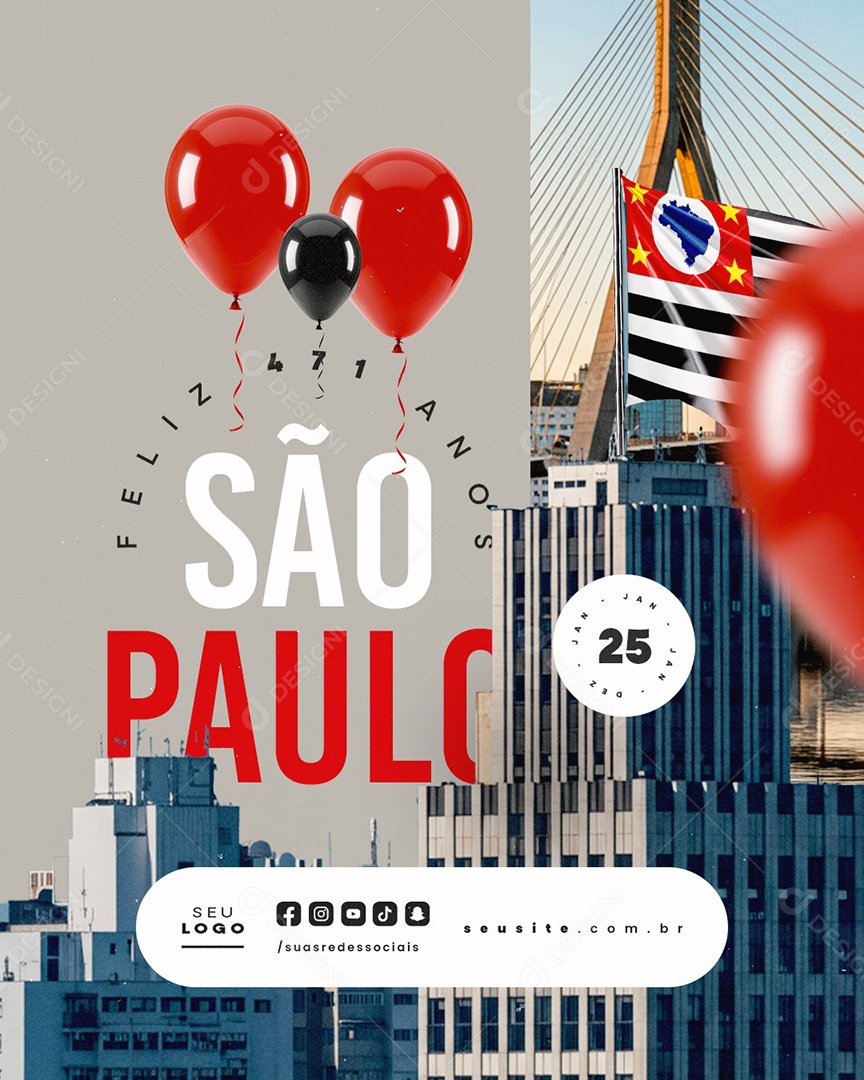 Aniversário Feliz 471 Anos São Paulo 25 de Janeiro Social Media PSD Editável