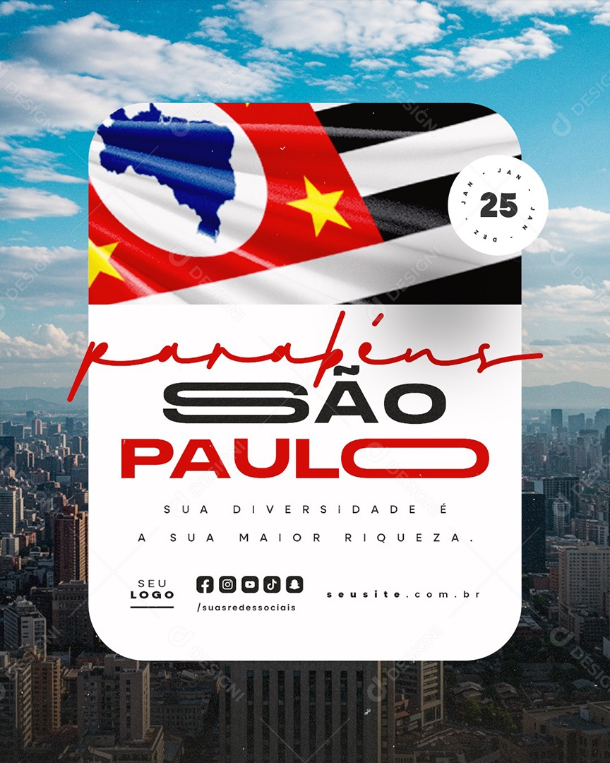 Aniversário de São Paulo 25 de Janeiro Parabéns Social Media PSD Editável