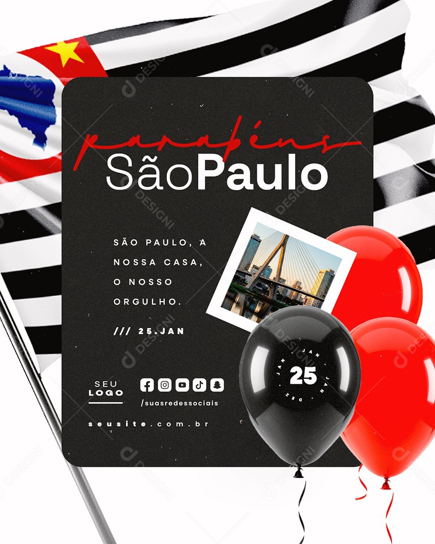 Aniversário Parabéns São Paulo 25 de Janeiro Social Media PSD Editável