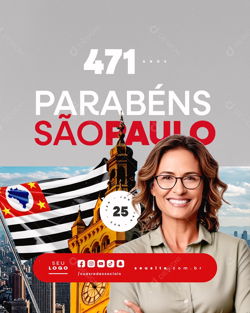 Aniversário de São Paulo 25 de Janeiro Parabéns Social Media PSD Editável
