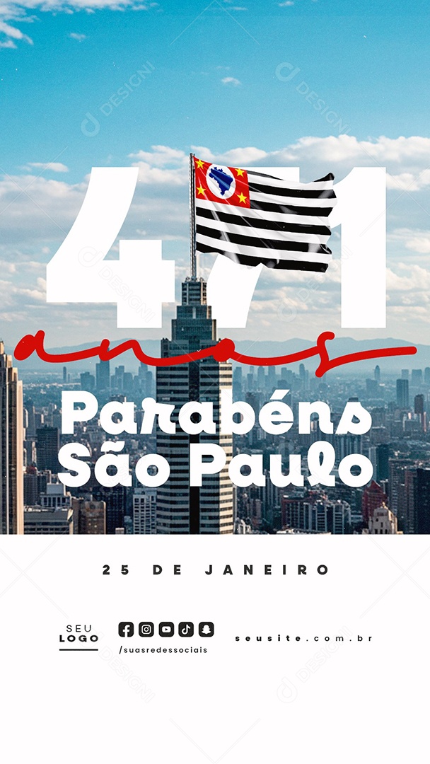 Story Aniversário São Paulo 25 de Janeiro Parabéns Social Media PSD Editável