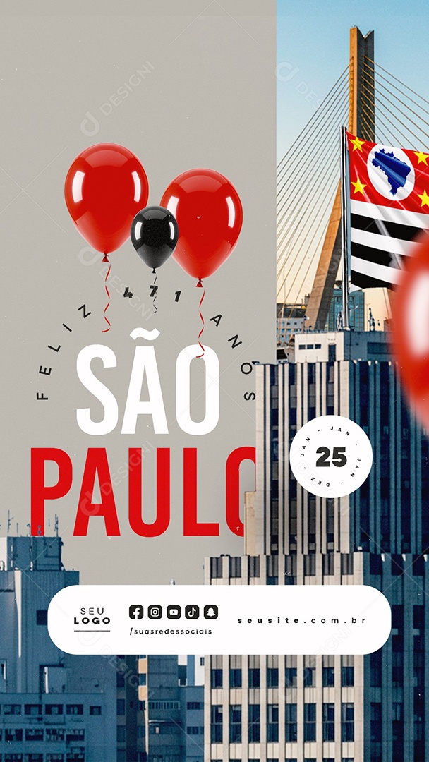 Story Aniversário Feliz 471 Anos São Paulo 25 de Janeiro Social Media PSD Editável