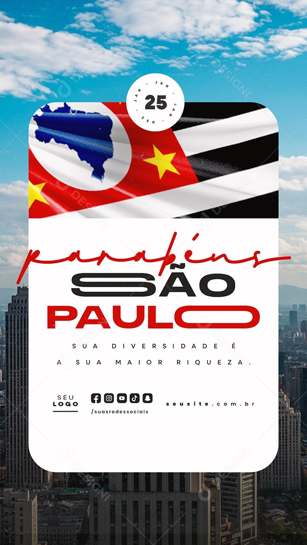 Story Aniversário de São Paulo 25 de Janeiro Parabéns Social Media PSD Editável