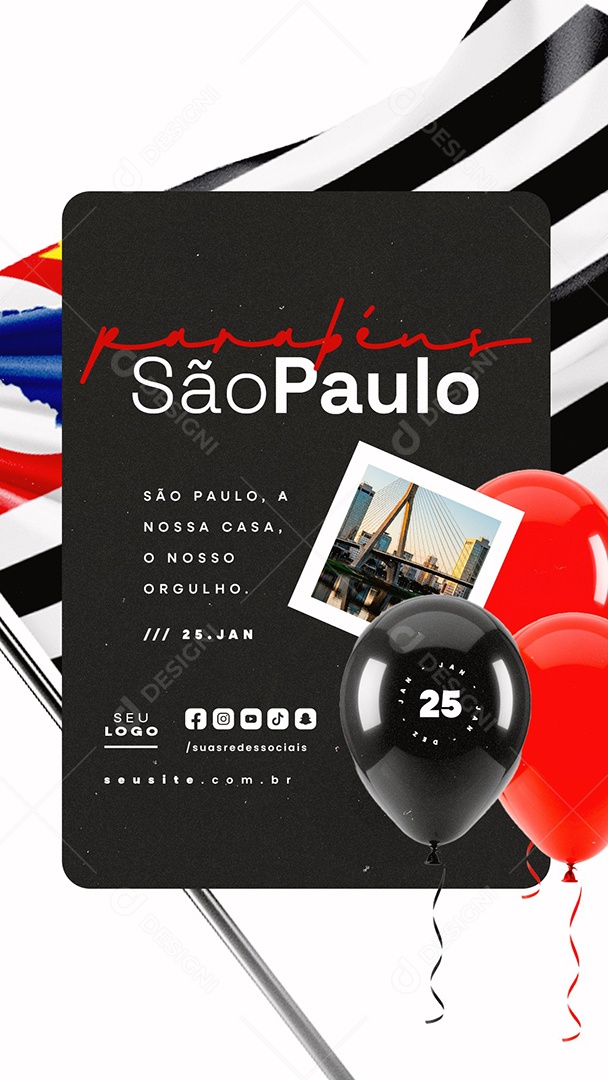 Story Aniversário Parabéns São Paulo 25 de Janeiro Social Media PSD Editável