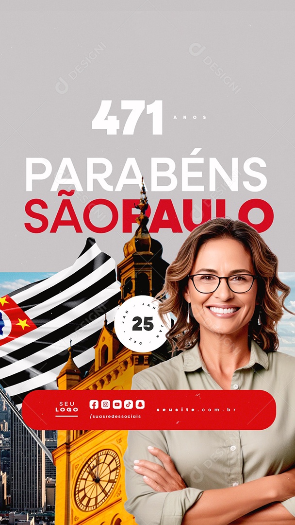Story Aniversário de São Paulo 25 de Janeiro Parabéns Social Media PSD Editável