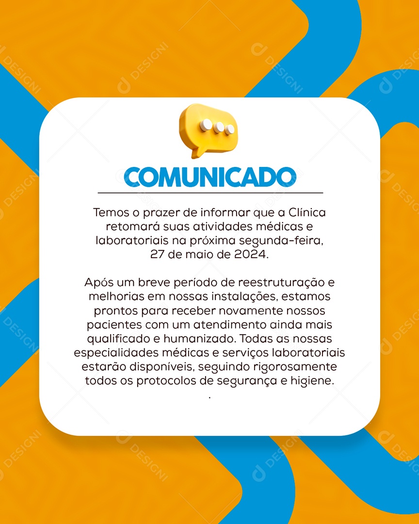 Comunicado Clinica Social Media PSD Editável