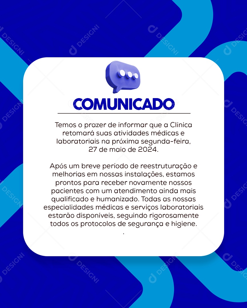 Comunicado Clinica Social Media PSD Editável