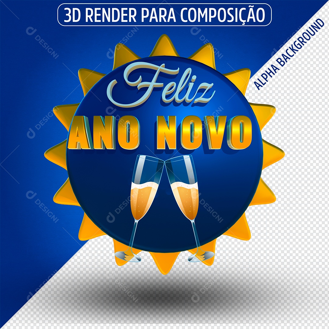 Selo 3D Feliz Ano Novo Para Composição Para Composição PSD