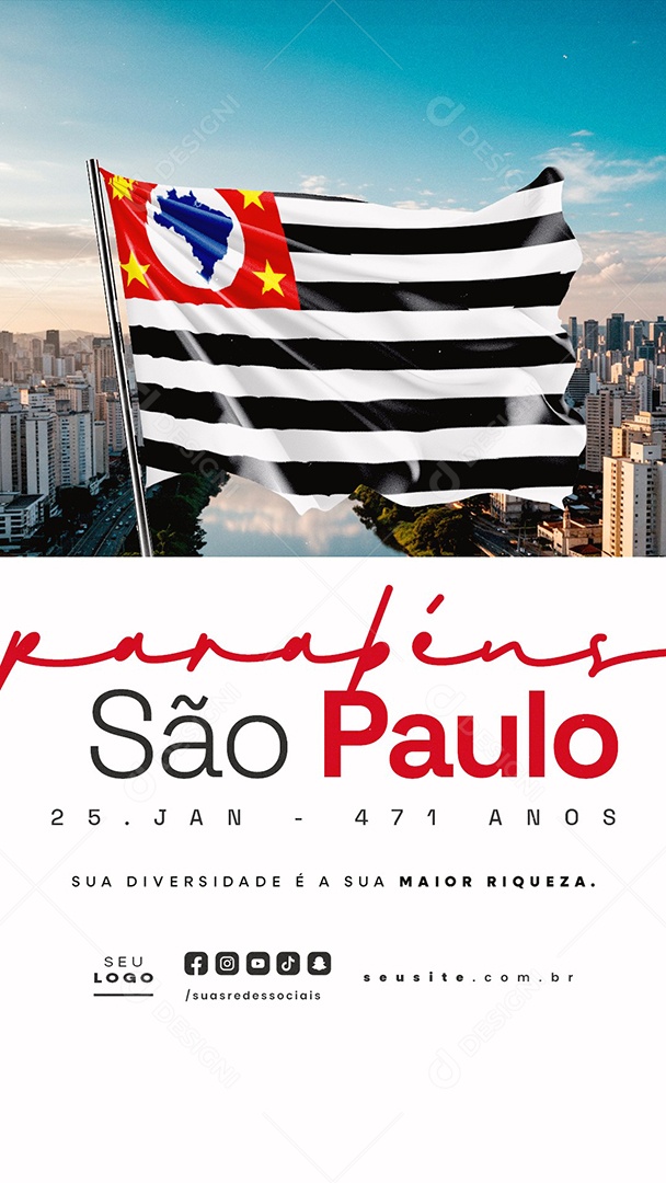 Story Aniversário Parabéns São Paulo 25 de Janeiro 471 Anos Social Media PSD Editável