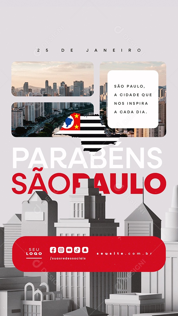 Story Social Media Aniversário Parabéns São Paulo 25 de Janeiro PSD Editável