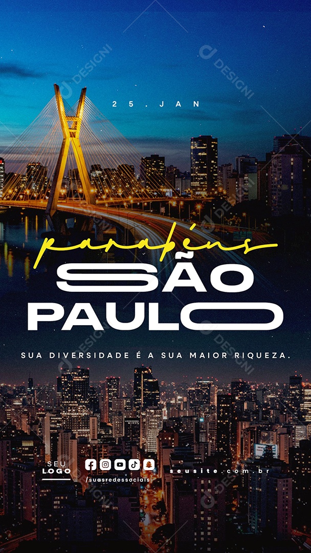 Story Aniversário Parabéns São Paulo 25 de Janeiro Social Media PSD Editável