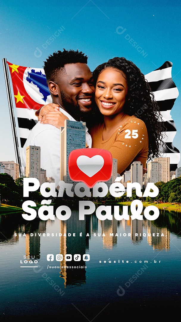 Story Aniversário de São Paulo 25 de Janeiro Parabéns Social Media PSD Editável
