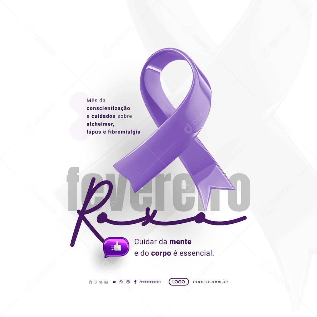 Fevereiro Roxo Cuidar da Mente e Do Corpo é Essencial Social Media PSD Editável