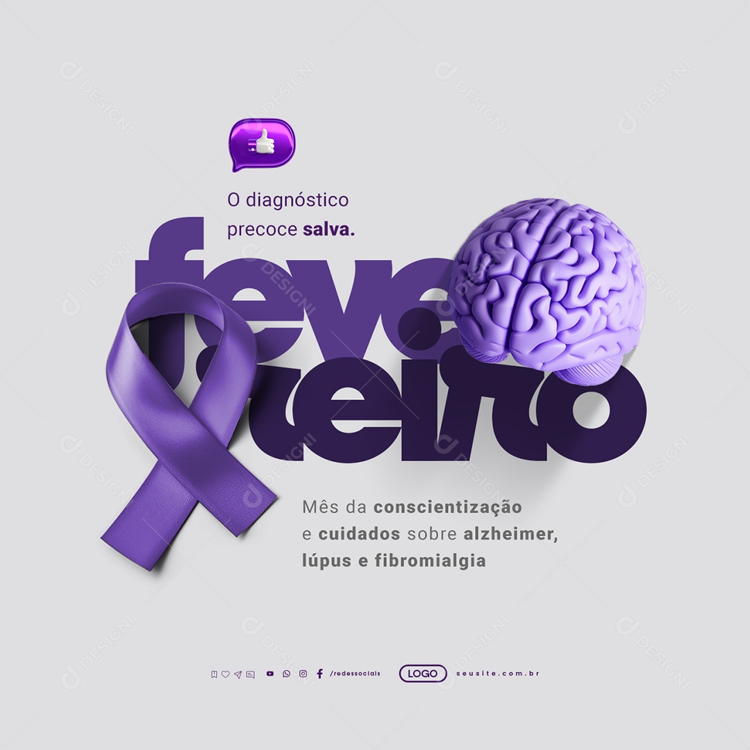 Fevereiro Roxo O Diagnóstico Precoce Salva Social Media PSD Editável